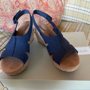 Annadel Bari Navy Nubuck Clark’s Wedges